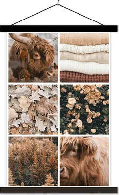 Produktbild von MuchoWow® Textilposter Schottisches Hochlandrind - Herbst - Collage 120x180 cm mit schwarzem Rahmen - Fotos
