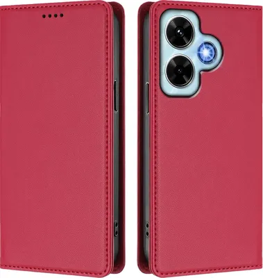 Produktbild von Handyhülle für Xiaomi Redmi Note 13 4G, Kunstleder Klapphülle Stoßfeste Magnetische Hülle mit Ständer Rot