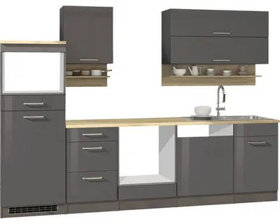 Produktbild von Held Möbel Küchenzeile ohne Geräte Mailand 280 cm grau hochglanz zerlegt Variante reversibel 569.1.6211