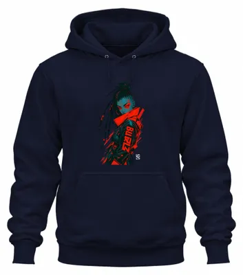Imagen del producto de Sudadera con capucha estilo cyberpunk, con trenzas, diseño japonés, estética Y2K, tejido técnico, ciencia ficción, color azul marino, talla M