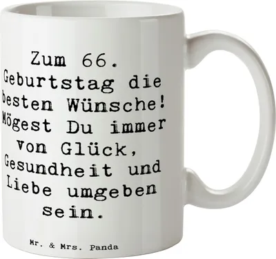 Produktbild von Mr. & Mrs. Panda Kaffeetasse Spruch 66. Geburtstag - Weiß - Geschenk, Feiern, besondere Momente, Tasse, haferl, Geburtstagsgeschenk, Geschenke, Happy Birthday, Gesundheit