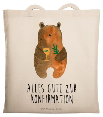 Produktbild von Mr. & Mrs. Panda Tote Bag Bär Konfirmation - Transparent - Geschenk, Laptoptasche, Shopping Tasche, Gottesdienst, Kirche, Stoffbeutel, Tragetasche, Evangelisch, Teddy