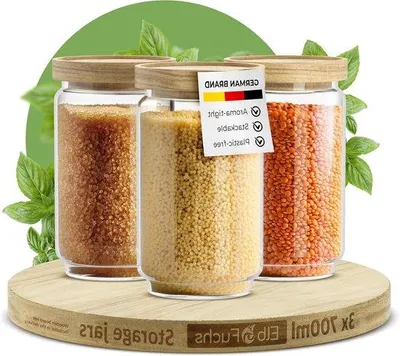 Obrázek produktu pro Vzduchotěsné skleněné nádoby 3× 700 ml z borosilikátového skla s dřevěným víkem
