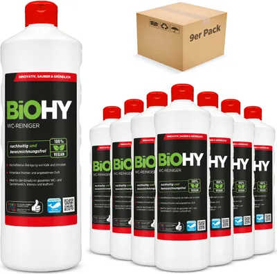 Produktbild von BiOHY WC-Reiniger, Toilettenreiniger, Kloreiniger, WC Erfrischer – 9er Pack (9 x 1 Liter Flasche)