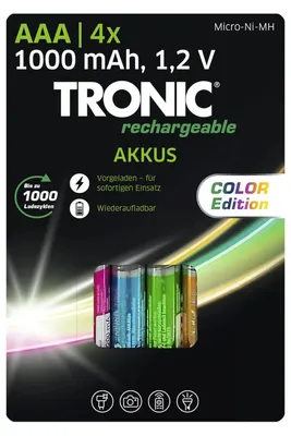 Produktbild von Tronic Akku Micro-Ni-MH 4er Set COLOR Edition Batterie Wiederaufladbar AAA