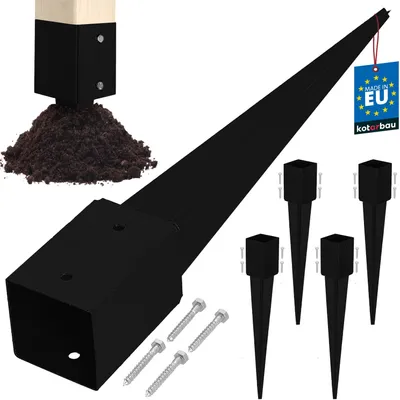 Produktbild von KOTARBAU® 4 Stk. Pfostenträger zum Einschlagen 91x91x750mm verzinkt-pulverbeschichteter Stahl Einschlaghülse Erdanker Einschlagbodenhülse Gartenzaun Erdungsspieß Bodenanker Einschlaghülsen Holzpfosten