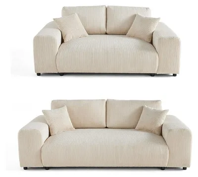 Image de Best Mobilier Garance - Ensemble de canapés droits 2+3 places velours côtelé , Beige