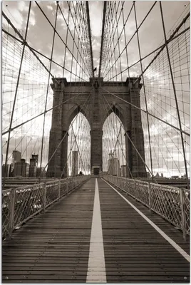 Produktbild von Wallario Outdoor-Poster für Garten oder Balkon, Motiv Brooklyn Bridge in New York, in ca. 61 x 91,50 cm