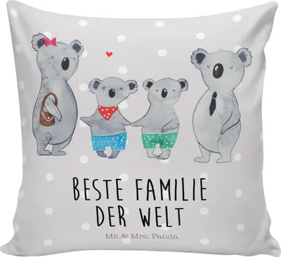 Produktbild von Mr. & Mrs. Panda kuschelkissen 40x40 Koala Familie zwei - Grau Pastell - Geschenk, Sofa Kissen, Polster, Koalabär, Muttertag, Dekokissen, Deko, Sofakissen