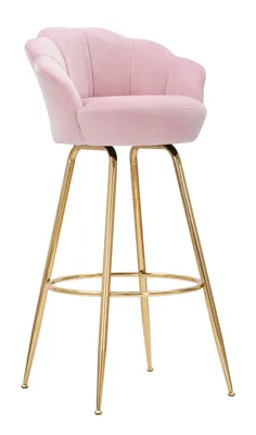 A pink bar stool with gold legs against a white background.