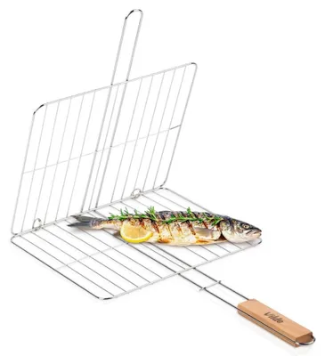 Image de Panier à griller avec poignée en bois, 33 x 29 cm, métal