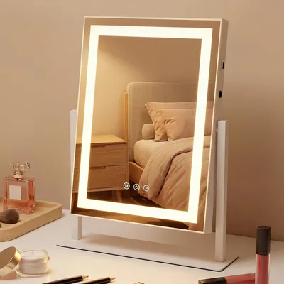 Produktbild von ZMH LED Schminkspiegel mit Beleuchtung Spiegel 30×40CM 3 Modi Vanity Mirror Klein Kosmetikspiegel Licht Tischspiegel Schminktischspiegel Touch Dimmbar