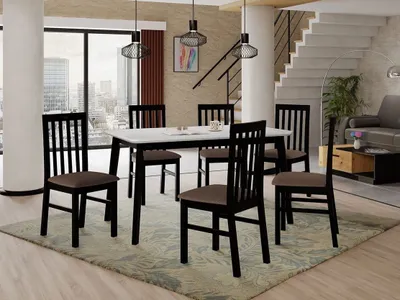 Obrázek produktu pro Sestava do jídelny 6+1 ADELBITE 6 - bílá / černá / hnědá 2
