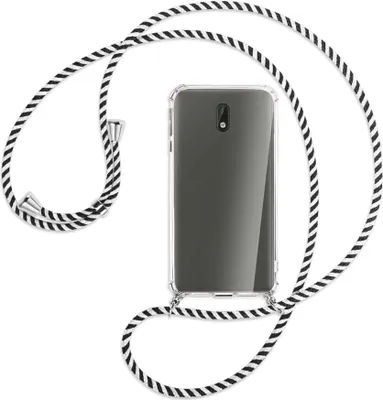 Produktbild von Handykette Backcover-Schutzhülle mit Band (Metall silberfarben) für Nokia 3 - schwarz/weiß gestreift