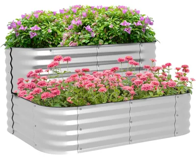 Produktbild von Hochbeet Metall 2 Etagen verzinkter Stahl 0,6 mm Gummirand offener Boden witterungsfest Silber 120 x 90 x 30 cm