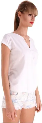 Produktbild von Damen Longshirt Tunika T-Shirt Sommer Shirt V-Ausschnitt; Weiß/S/M 36/38