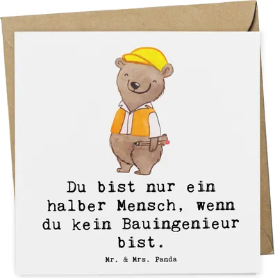 Produktbild von Mr. & Mrs. Panda Grußkarte Bauingenieur Herz - Weiß - Geschenk, Statiker, Spruch, Lustig, Baustelle, anlasskarte, Klappkarte, doppelkarte, faltkarte, Glückwunschkarte