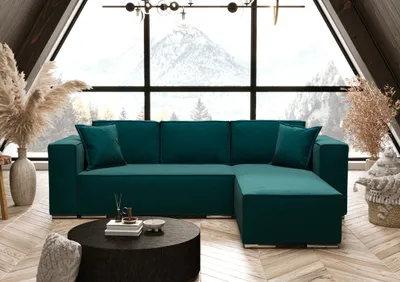 Produktbild von AX LIVING Türkis Ecksofa mit Schlaffunktion Vinoria L-Form 255 cm Rechts