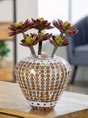 Imagen del producto de Gilde Vase, bauchig, Allegra, graphisch, Glas, braun, VE 2, D. 20 cm Höhe: 19.00 cm Durchmesser: 20.00 cm 59163