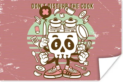Produktbild von MuchoWow® Poster Totenkopf - Küchenutensilien - Retro 180x120 cm - Fotoplakat