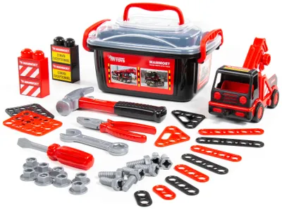 Produktbild von Werkzeugbox Kinder Spielset m. 36-tlg Heimwerker Zubehör u. MAMMOET Abschleppwagen