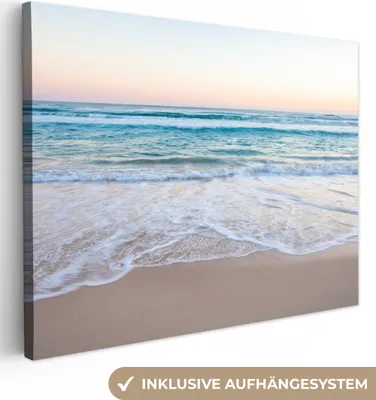 Produktbild von MuchoWow® - Leinwandbilder - Strand - Meer - Pastell, Wandbild, Wanddeko Bilder Wohnzimmer, 120x90 cm