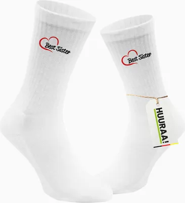 Produktbild von Huuraa Uni Socken Best Sister Heart 37/41 White Baumwolle Tennissocken Geschenkidee