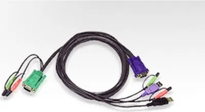 Zdjęcie produktu dla ATEN USB KVM Cable, 3 m, Czarny, Męska/Męska, 1x 15-pin HDB M 2x USB-A M 2x 3.5mm