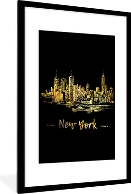 Produktbild von MuchoWow® MuchoWow® Gerahmtes Poster New York - Skyline - Schwarz 60x90 cm - Poster mit zchwarzem Bilderrahmen - Dekoration - Wandposter Wohnzimmer - Hochwertig