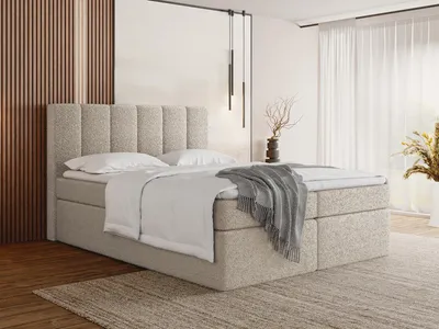Produktbild von Boxspringbett 120x200 mit Bettkasten – Gepolstert Doppelbett mit 7-Zonen Taschenfederkern-Matratze, 5 cm Komfortschaum-Topper Inklusive – Stauraumbett mit hohem Kopfteil, Boucle Stoff – Beige