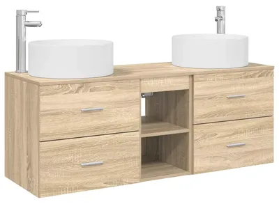Productafbeelding van Badkameraccessoireset, 3 stuks, Sonoma-eikenhout, 49,5 x 44,5 x 65,5 cm