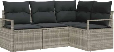Produktbild von Sofa Set mit Kissen Hellgrau Poly Rattan