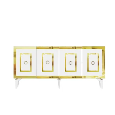 Image de Skye Decor, Karya - Blanc, Or, Armoires de salon, Blanc, 150 x 40 x 79 cm