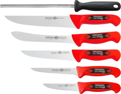 Produktbild von EIKASO Solingen Germany Fleischermesser-Set 6 Teilig - Metzgermesser aus Molybdänstahl 1.4116 für Profi Schlachter und Privat - Profi Messerset