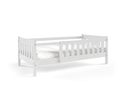 Produktbild von Masseno Kinderbett ELSA 80x160 cm mit Rausfallschutz, Einzelbett für Mädchen und Jungs, Holz, Weiß