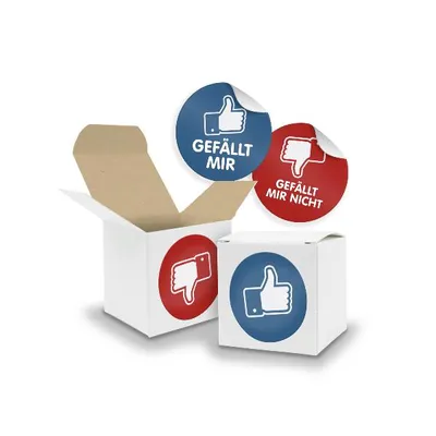 Produktbild von SET Daumen (Motiv38) 24x Faltschachtel Würfel 5cm weiß innen braun+Sticker