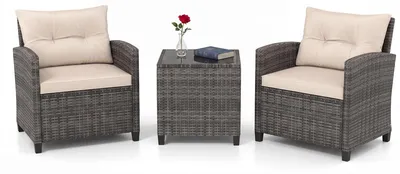 Produktbild von KOMFOTTEU Rattan Gartenmöbel Set, Outdoor Lounge Möbel mit 2 Sessel, 1 Tisch, Sitz- & Rückenkissen, Balkonmöbel Kleiner Balkon, Lounge Gartenmöbel, Terrassenmöbel für 2 Personen