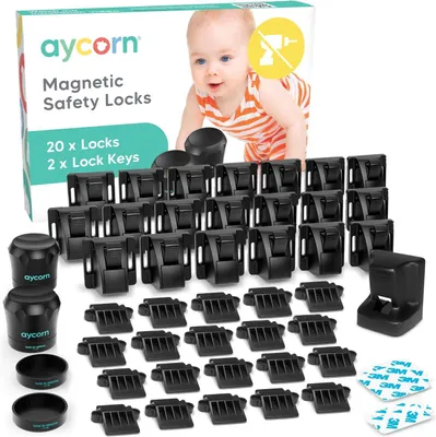 Obrázok produktu pre Magnetické zámky pre detské bezpečnostné zabezpečenie – magnetické zámky pre detičky a batočiata na zabezpečenie skríň, dverí a zásuviek – 20 zámkov a 2 kľúče – vrátane inštruktážneho videa