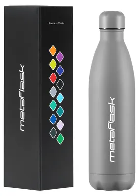 Edelstahl-Wasserflasche 750 ml, grau, isoliert, auslaufsicher