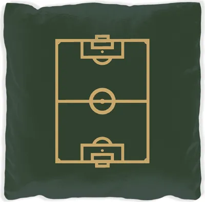 Produktbild von Wallario Premium Kissen, weiche Oberfläche, mit Motiv Fußball - Fußballfeld gezeichnet in grün und gelb, Größe: 30 x 30 cm, mit weißer Rückseite