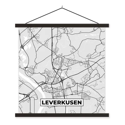 Produktbild von MuchoWow® Textilposter Deutschland - Karte - Stadtplan - Leverkusen 90x90 cm mit schwarzem Rahmen - Magnetisches