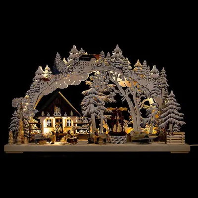Produktbild von 3D-Schwibbogen Kunsthandwerk aus dem Erzgebirge mit Raureif (72x43cm) von RATAGS Holzdesign