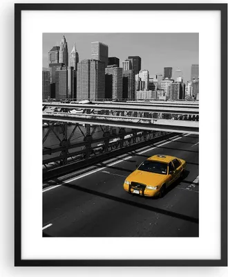 Produktbild von Gerahmtes Poster - Schwarzer Rahmen - New York Manhattan Brooklyn Brücke Taxi - 40x50 cm - Wand Bild - Wanddeko - Wandbilder - Wandposter - Bilderrahmen - Bilder - Kunstdruck - P2BPA40x50-0417