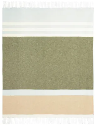 Produktbild von Biederlack Plaid mit Fransen Blockstripe Farbe olive Größe 130 x 170