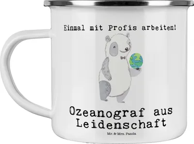 Produktbild von Mr. & Mrs. Panda Teebecher Ozeanograf Leidenschaft - Weiß - Geschenk, Spruch, Meeresbiologe, Studium, Teetasse, Motivtasse, Lustig, Witzig, becher emaille, Pott