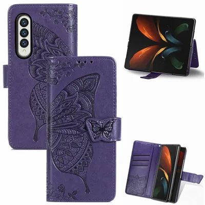 Produktbild von König Design Hülle kompatibel mit Samsung Galaxy Z Fold3 5G Kunstleder Handyhülle - Handy Case Violett
