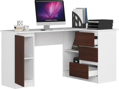 Produktbild von BDW, Eckschreibtisch rechts, 3 Schubladen, 4 Regale, Wiess / Venga