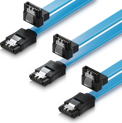 Produktbild von deleyCON 3x 50cm SATA III Kabel S-ATA 3 Datenkabel 6 GBit/s Verbindungskabel Anschlusskabel für HDD SSD - Metall-Clip - 1x Gerade 1x 90° L-Type Stecker - Blau