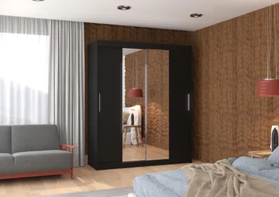 Obrázek produktu pro Šatní skříň se zrcadlem 180 cm EAFRA - černá