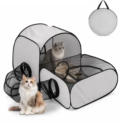 Immagine prodotto di Gabbia pieghevole per gatti con tunnel, ideale per l'esterno